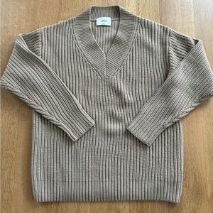 Wilfred Camel Oversized V-Neck Sweater